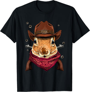 Cowboy Squirrel Western Rodeo Cowboy Hat and Bandana T-Shirt - T-Shirt | Black