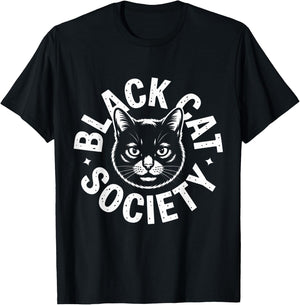 Retro Black Cat Society Witchy Aesthetic T-Shirt - T-Shirt | Black