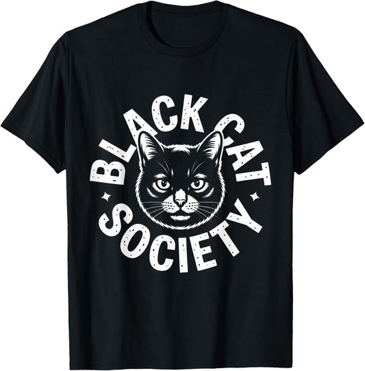 Retro Black Cat Society Witchy Aesthetic T-Shirt - T-Shirt | Black