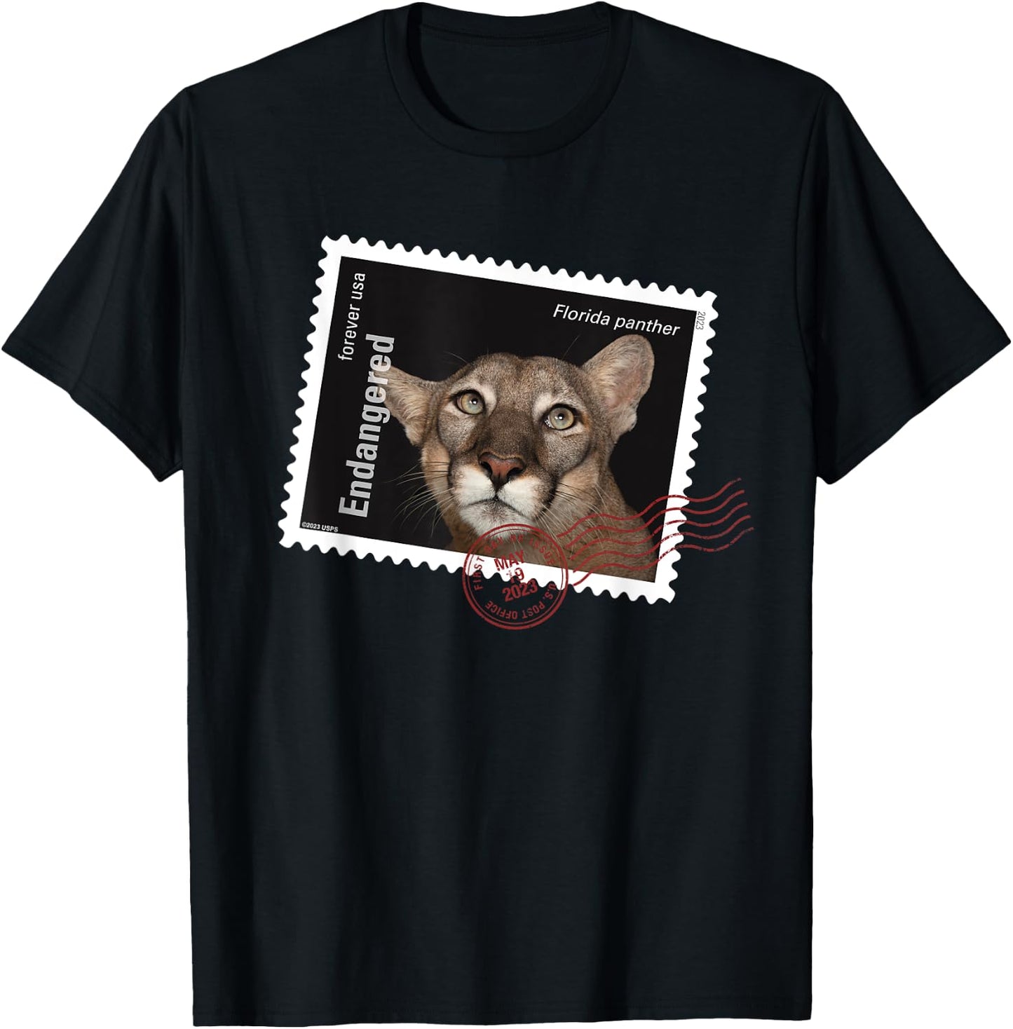 USPS Endangered Species Florida Panther Postmark T-Shirt - T-Shirt | Black