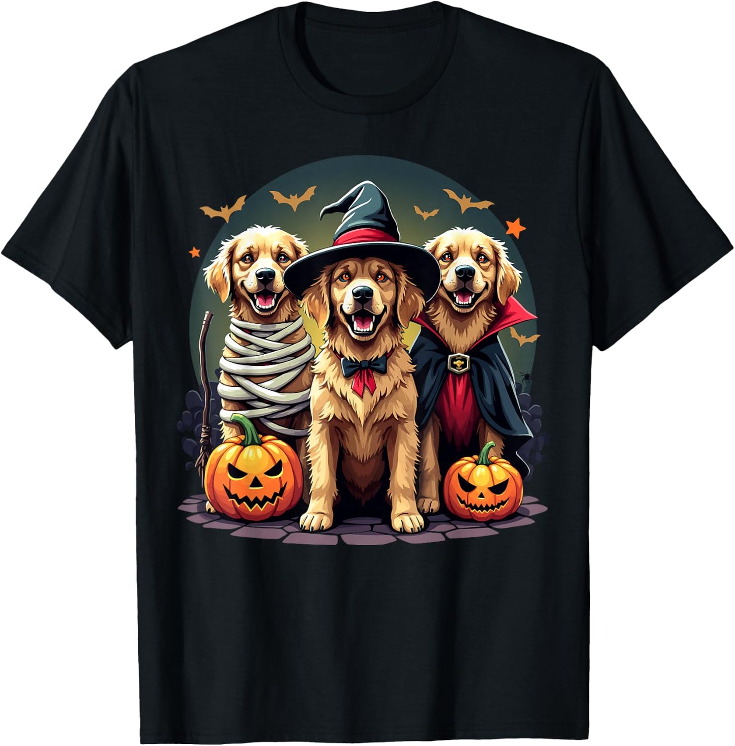 Golden Retriever Halloween Costume Party Witch Mummy Vampire T-Shirt - T-Shirt | Black