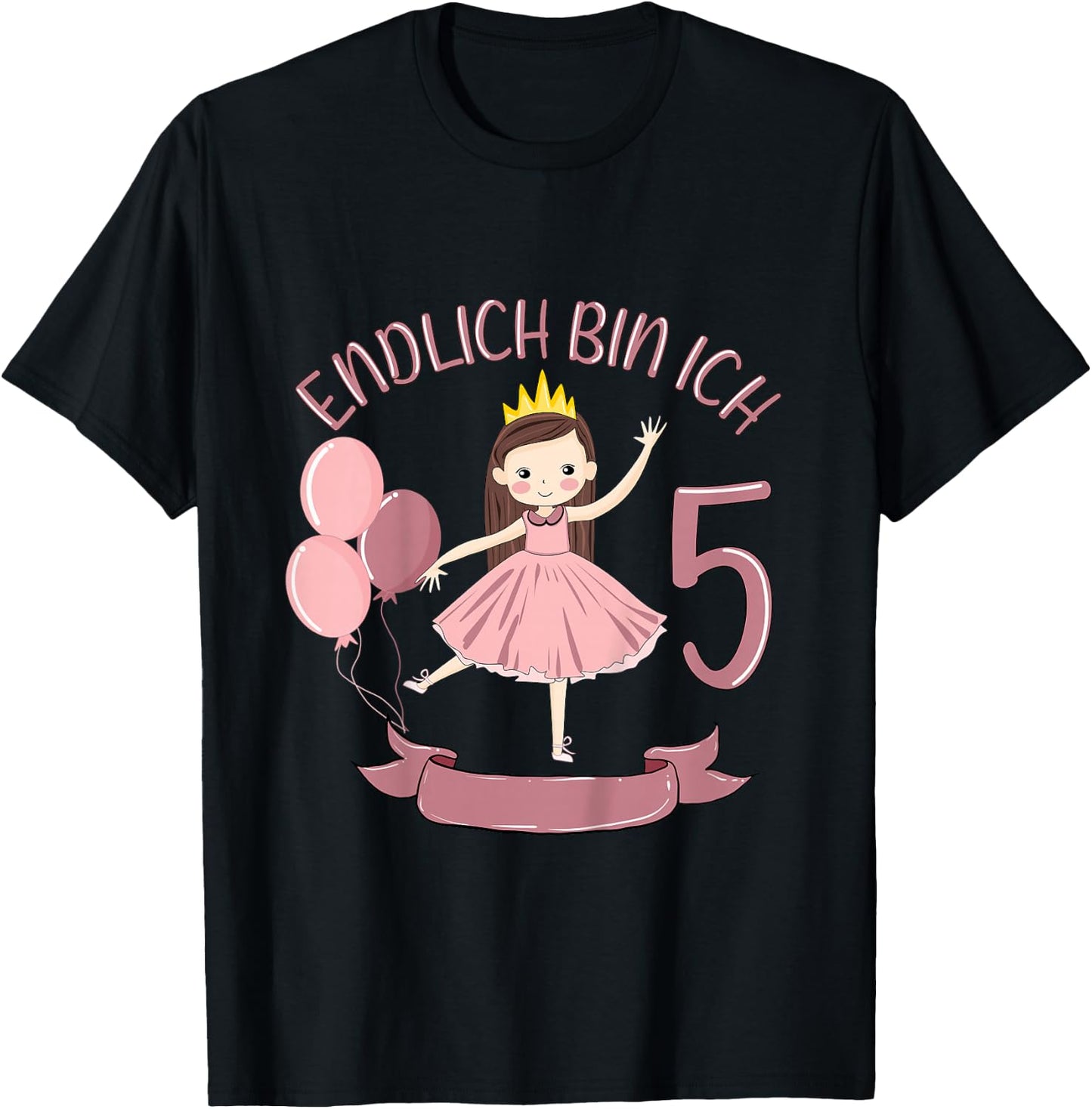 Kids 5 Years Princess Finally Bin I 5 Girls 5th Birthday , black T-Shirt - T-Shirt | Black