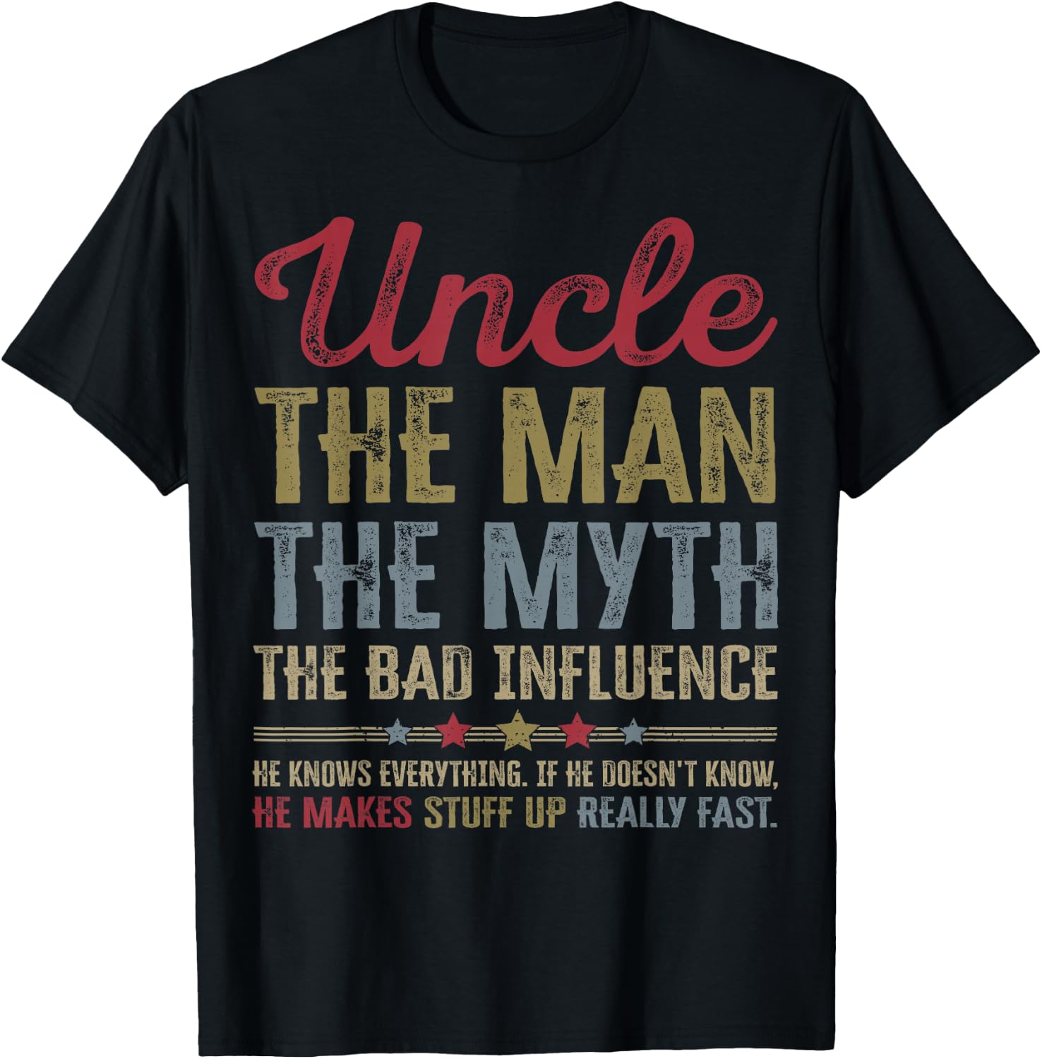 Uncle The Man The Myth The Bad Influence Funny Father's Day T-Shirt - T-Shirt | Black
