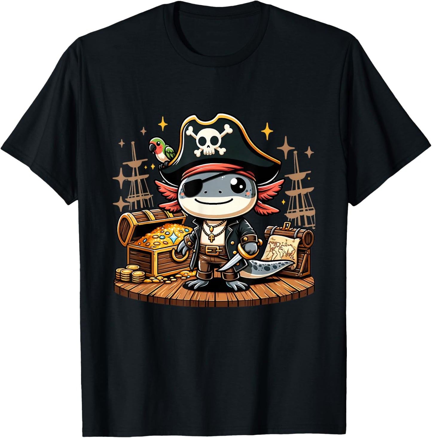 Kawaii Axolotl Pirate Day Pirate Puns Funny Sayings T-Shirt - T-Shirt | Black