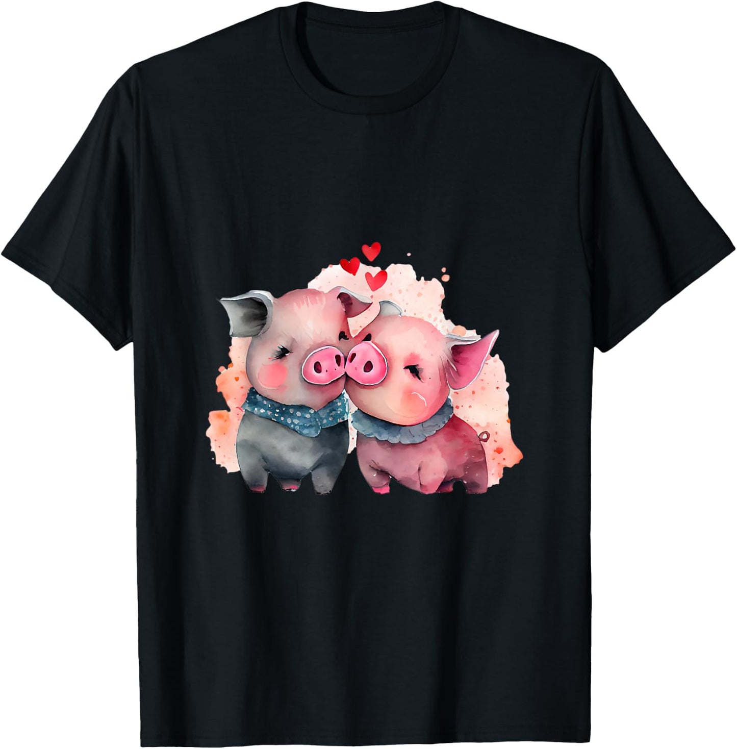 Two Loving Pigs In Love Heart Valentine's Day Pig T-Shirt - T-Shirt | Black