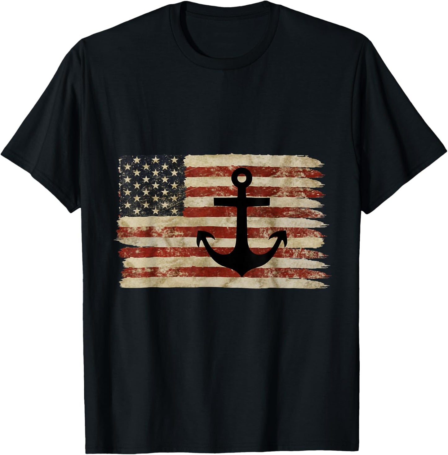 USA American Flag Nautical Anchor Patriotic Sailor Military T-Shirt - T-Shirt | Black