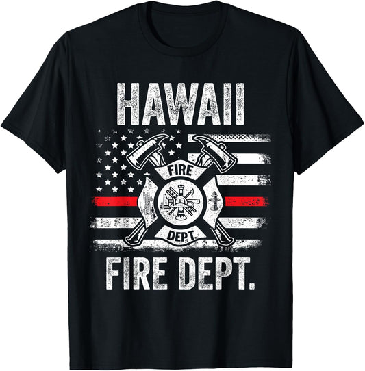 Hawaii Fire Department Thin Red Line Fireman T-Shirt - T-Shirt | Black