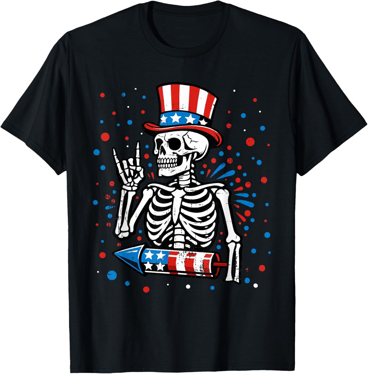 4th of July Skeleton Patriotic Rock USA Flag Men Boys Kids T-Shirt - T-Shirt | Black
