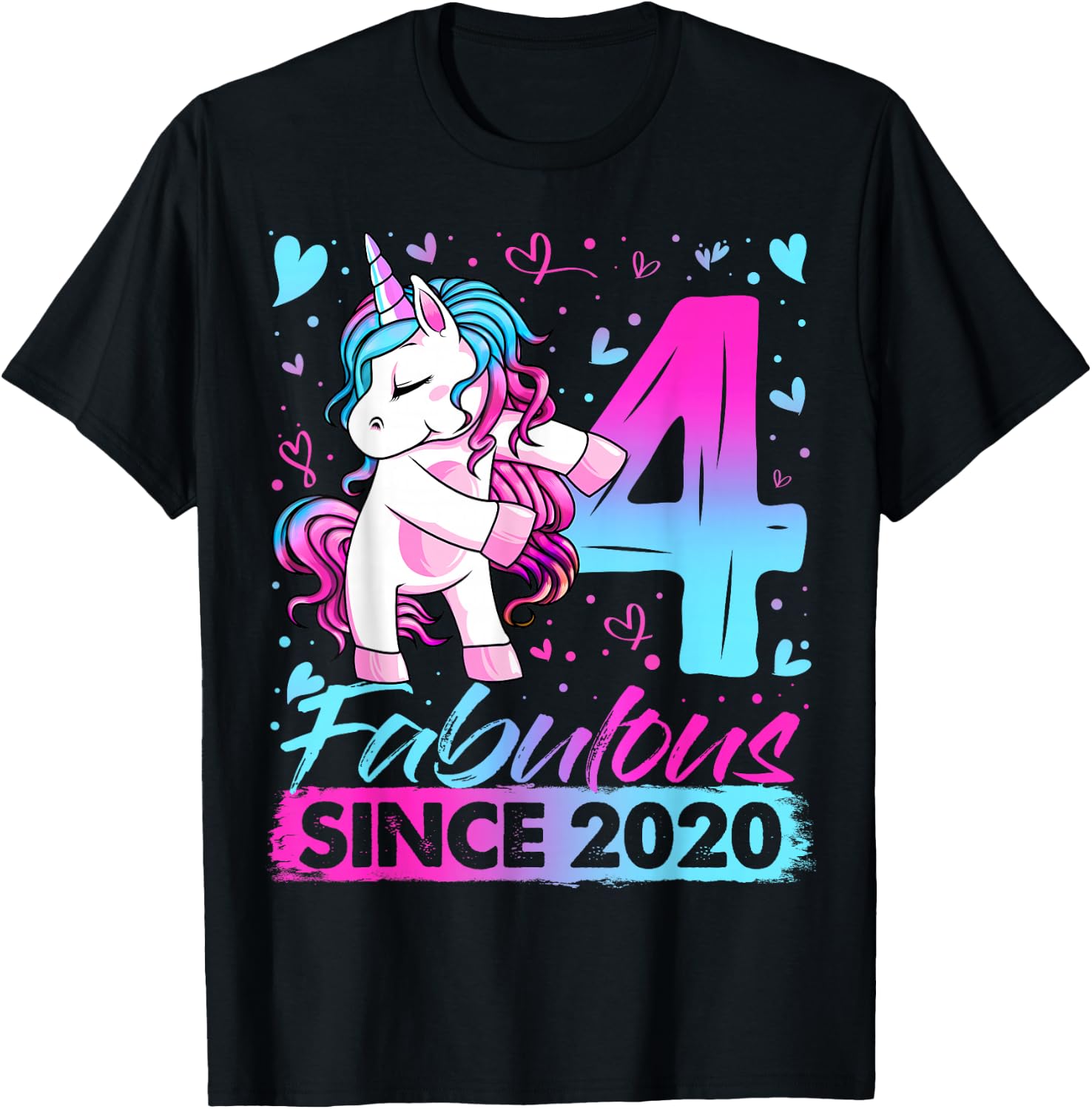 4 Years Old Flossing Unicorn Gifts 4th Birthday Girl Party T-Shirt - T-Shirt | Black