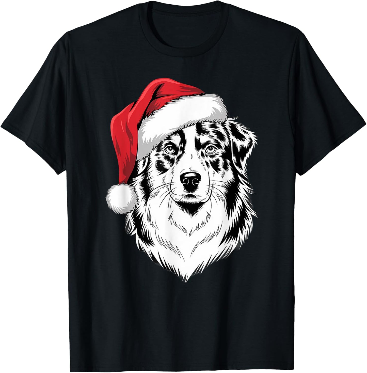Joyful Aussie Santa Dog on Australian Shepherd Christmas Women Kids T-Shirt - T-Shirt | Black