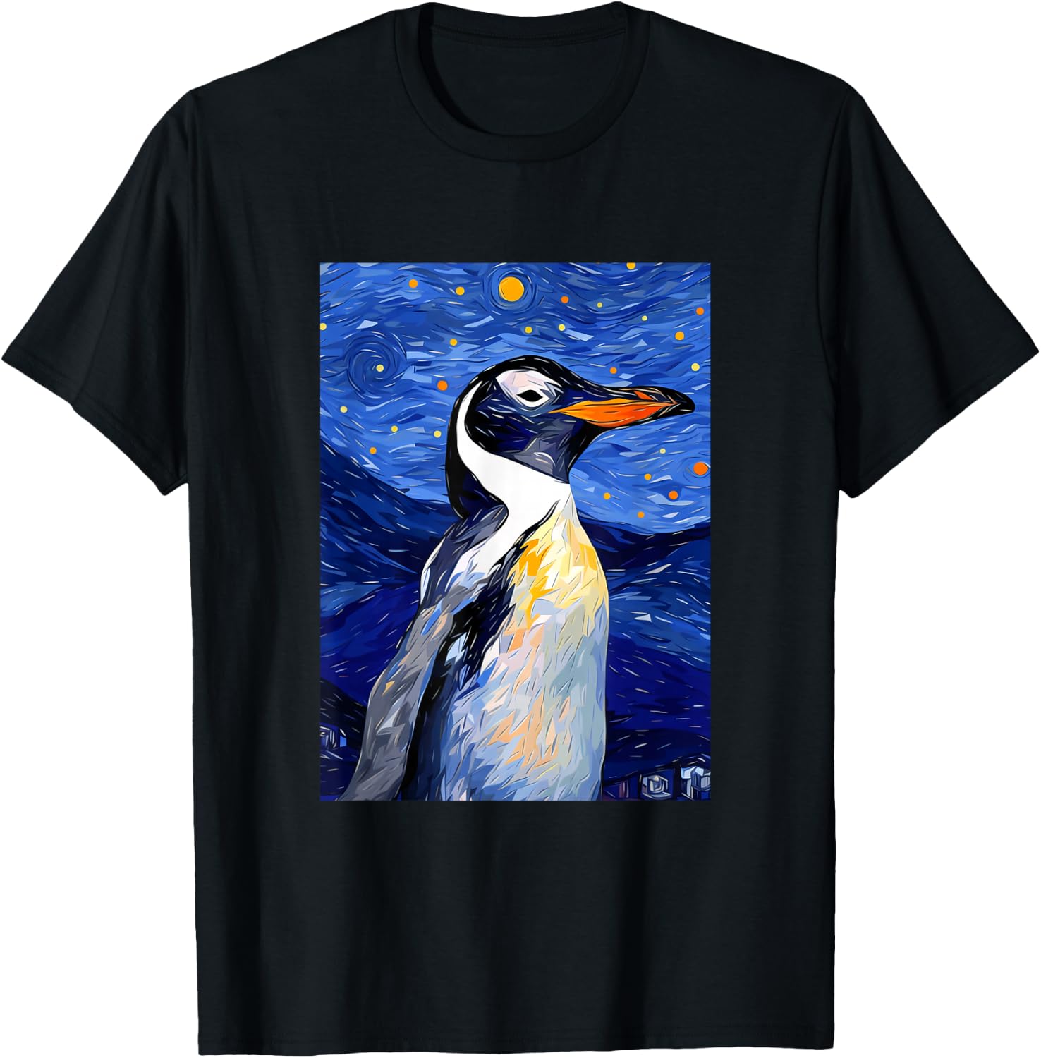 Gentoo Penguin Starry Night Painting Men Women Kids T-Shirt - T-Shirt | Black