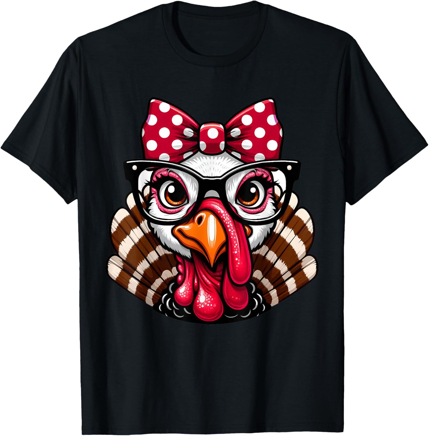 Thanksgiving Turkey Face Glasses Women Girls T-Shirt - T-Shirt | Black