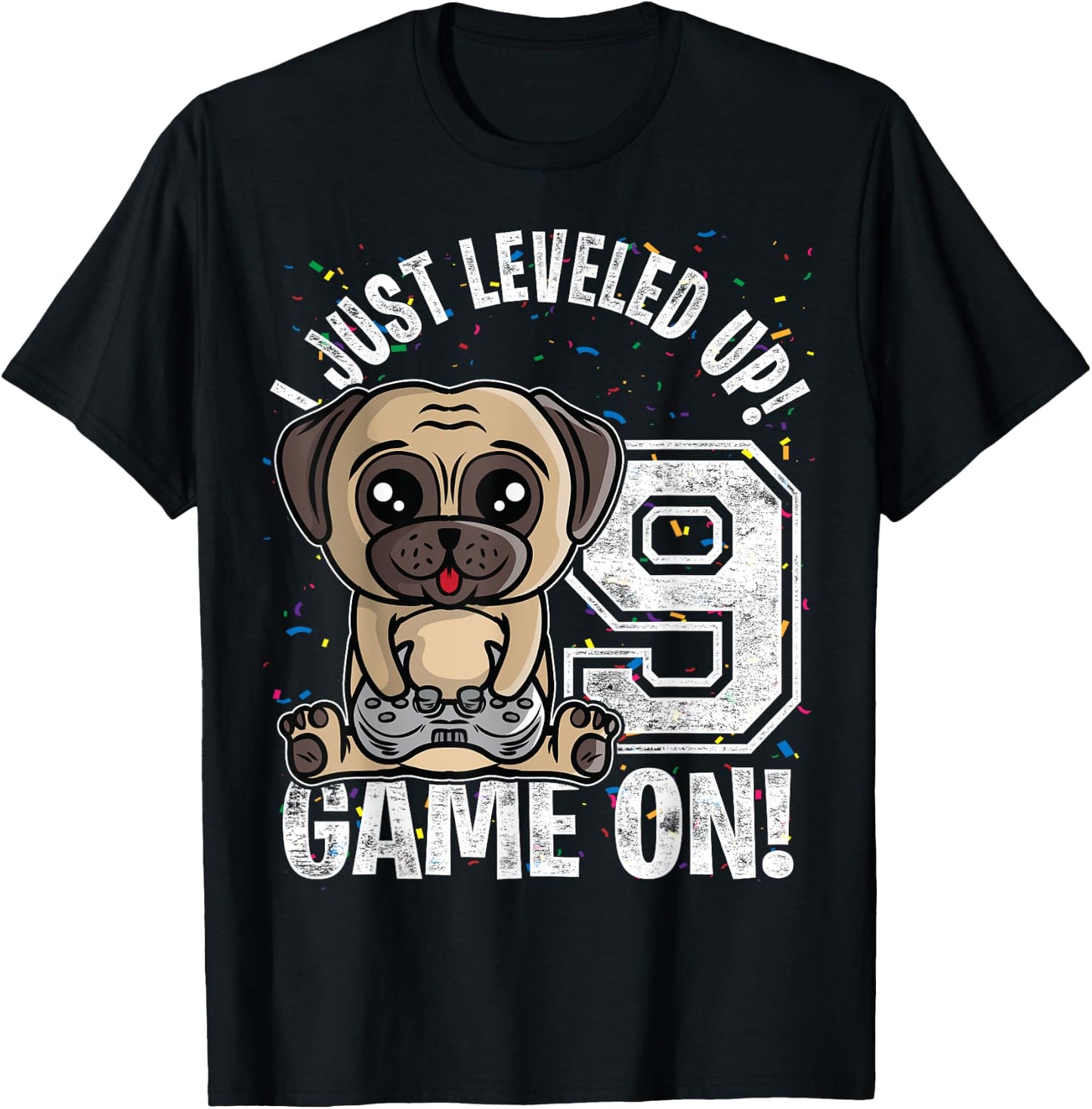 9 Years Old 9th Birthday Pug Dog Boy Girl Gifts Video Game T-Shirt - T-Shirt | Black