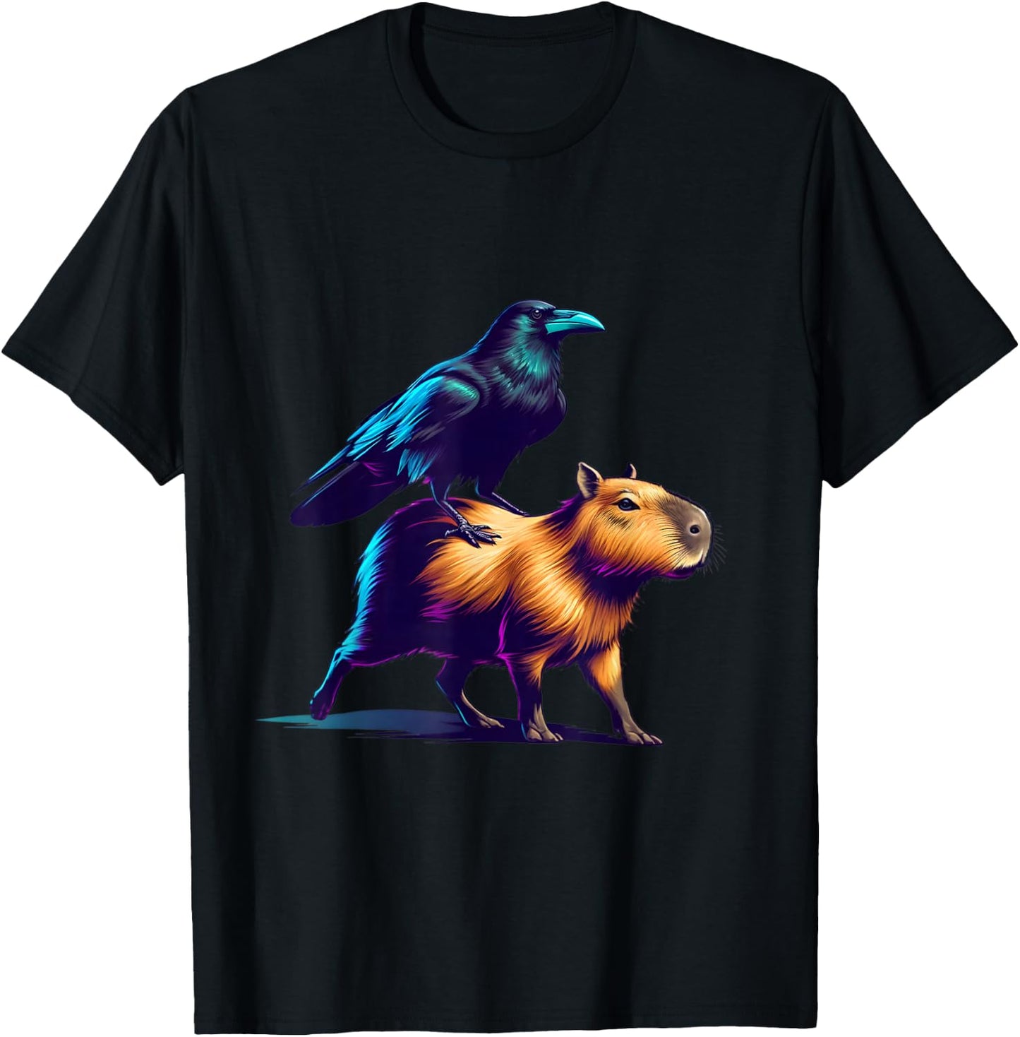 Funny Raven Capybara Graphic Crow Lover Men Women Girls Boys T-Shirt - T-Shirt | Black