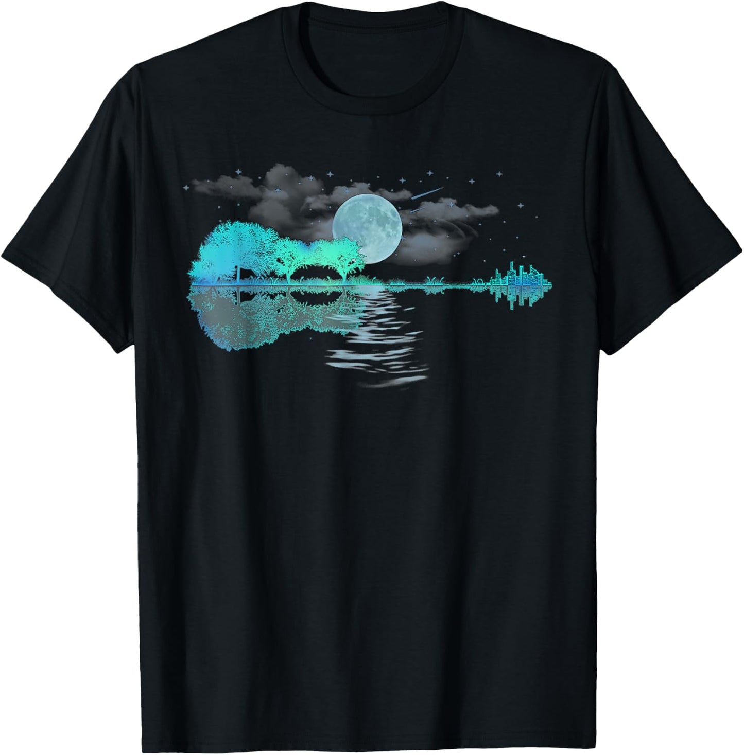 Guitar Lake Reflections Love Musician, Acoustic Guitar T-Shirt - T-Shirt | Black