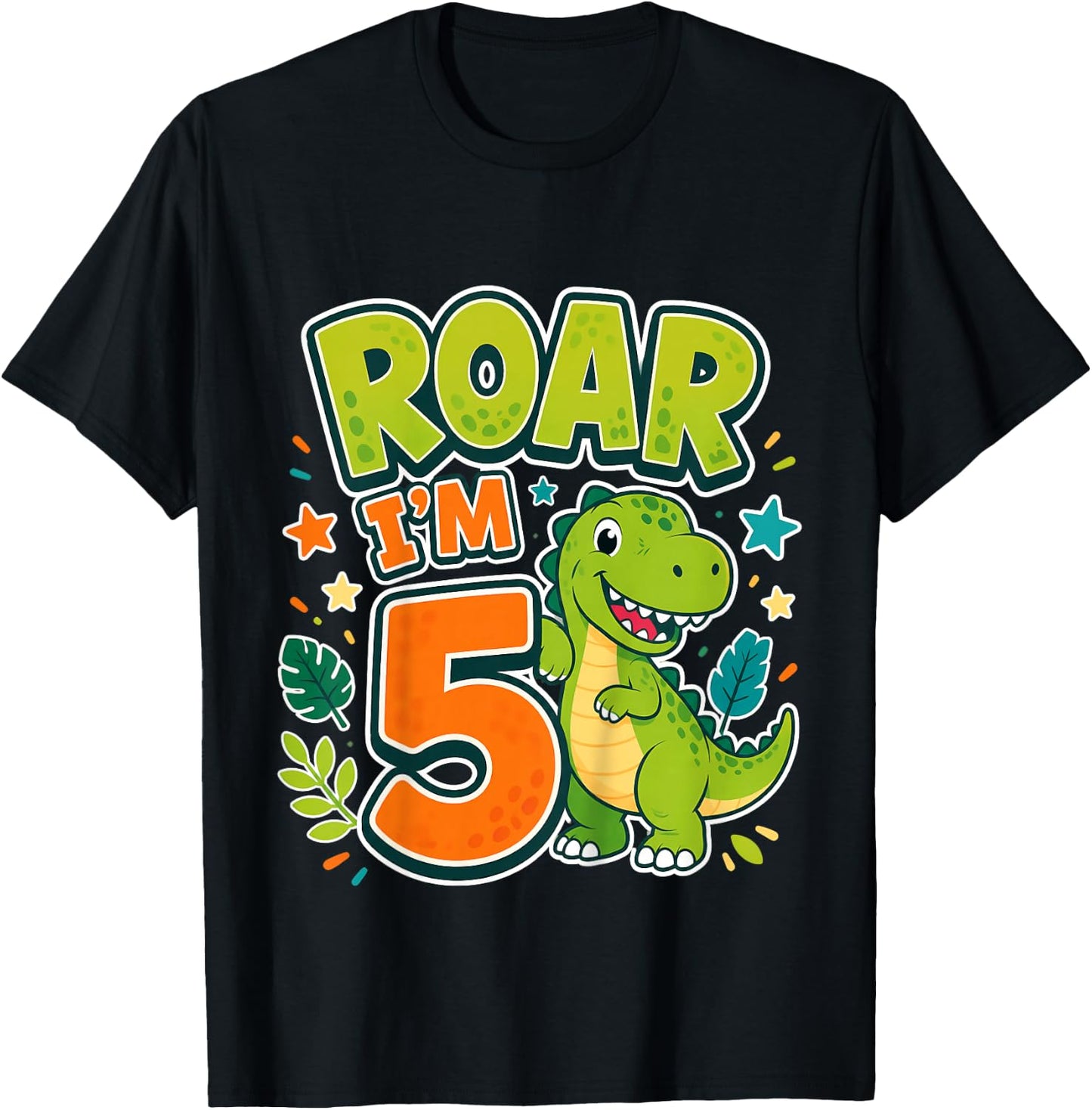Kids Roar Im 5 Dinosaur Birthday Kids T-Shirt - T-Shirt | Black