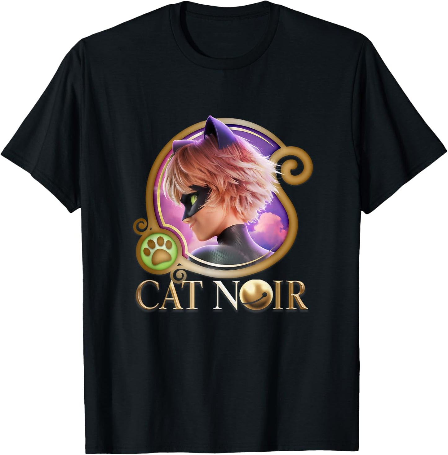 Miraculous Ladybug The Movie Cat Noir Badge Gold T-Shirt - T-Shirt | Black