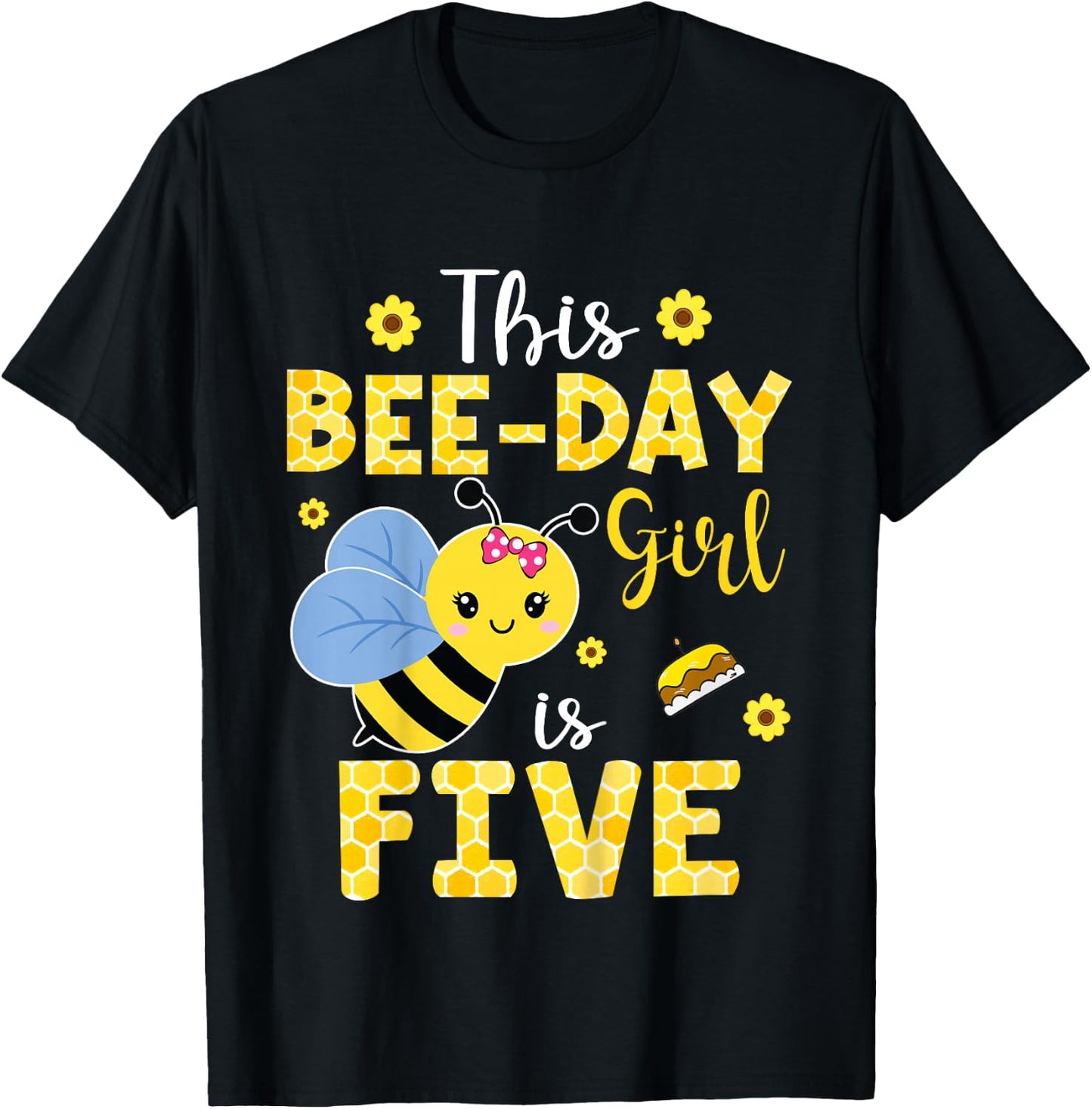 This Bee-Day Girl Is Five 5 Years Old 5th Birthday Kids T-Shirt - T-Shirt | Black
