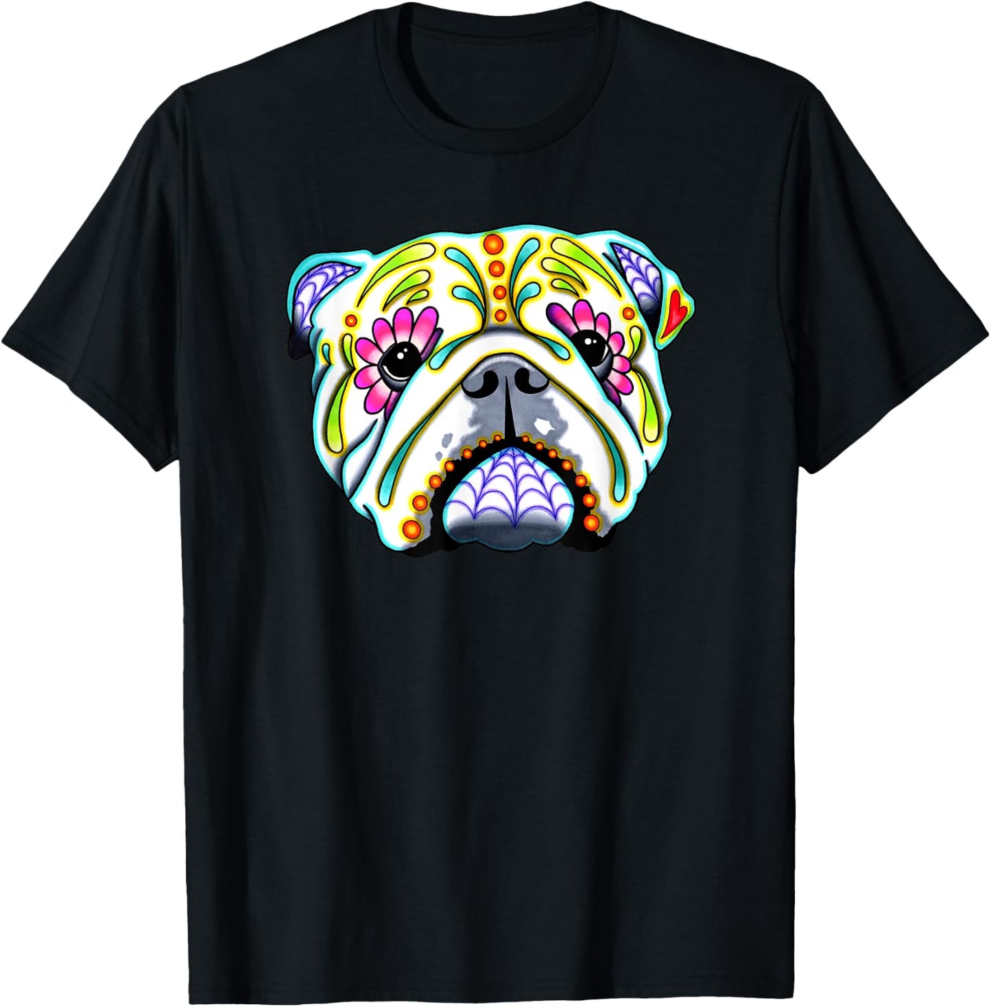 English Bulldog - Day of the Dead Sugar Skull Dog T-Shirt - T-Shirt | Black