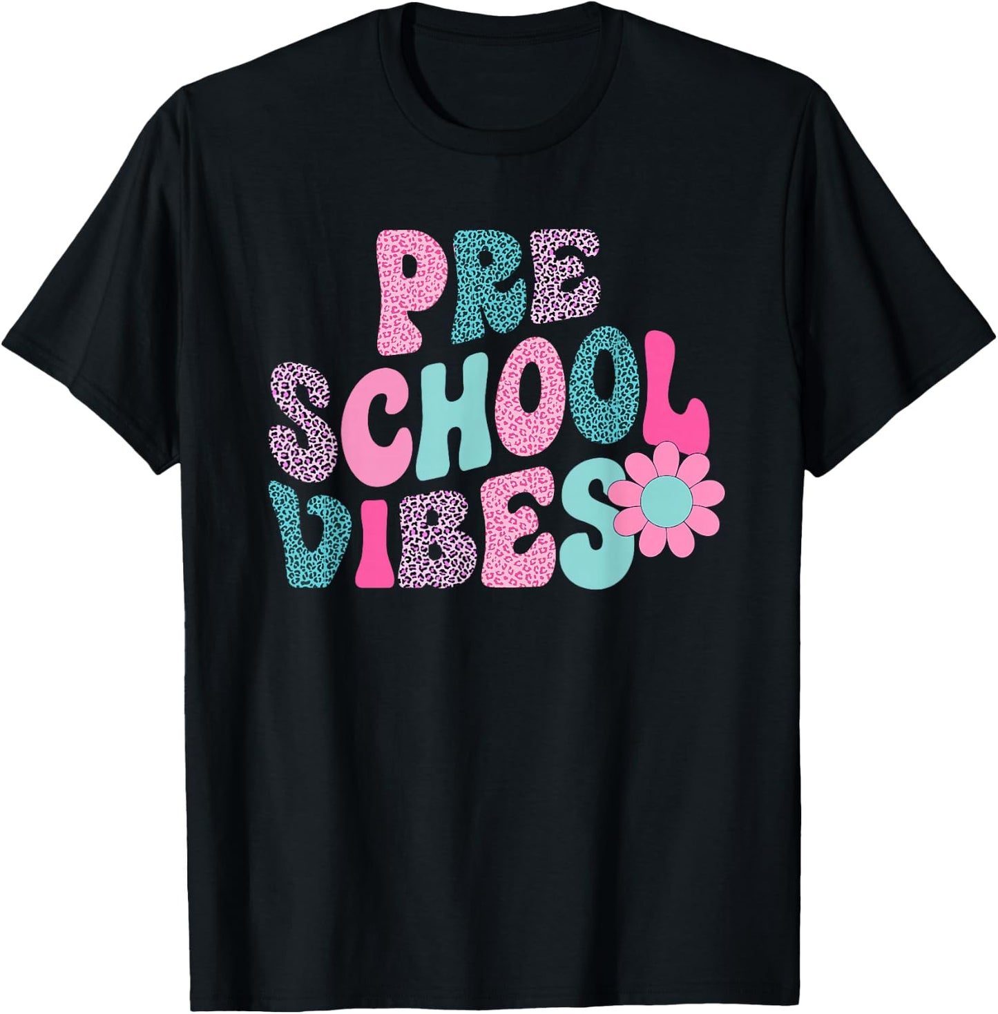 preschool Vibes Leopard Back To School Teacher Girls Boys T-Shirt - T-Shirt | Black