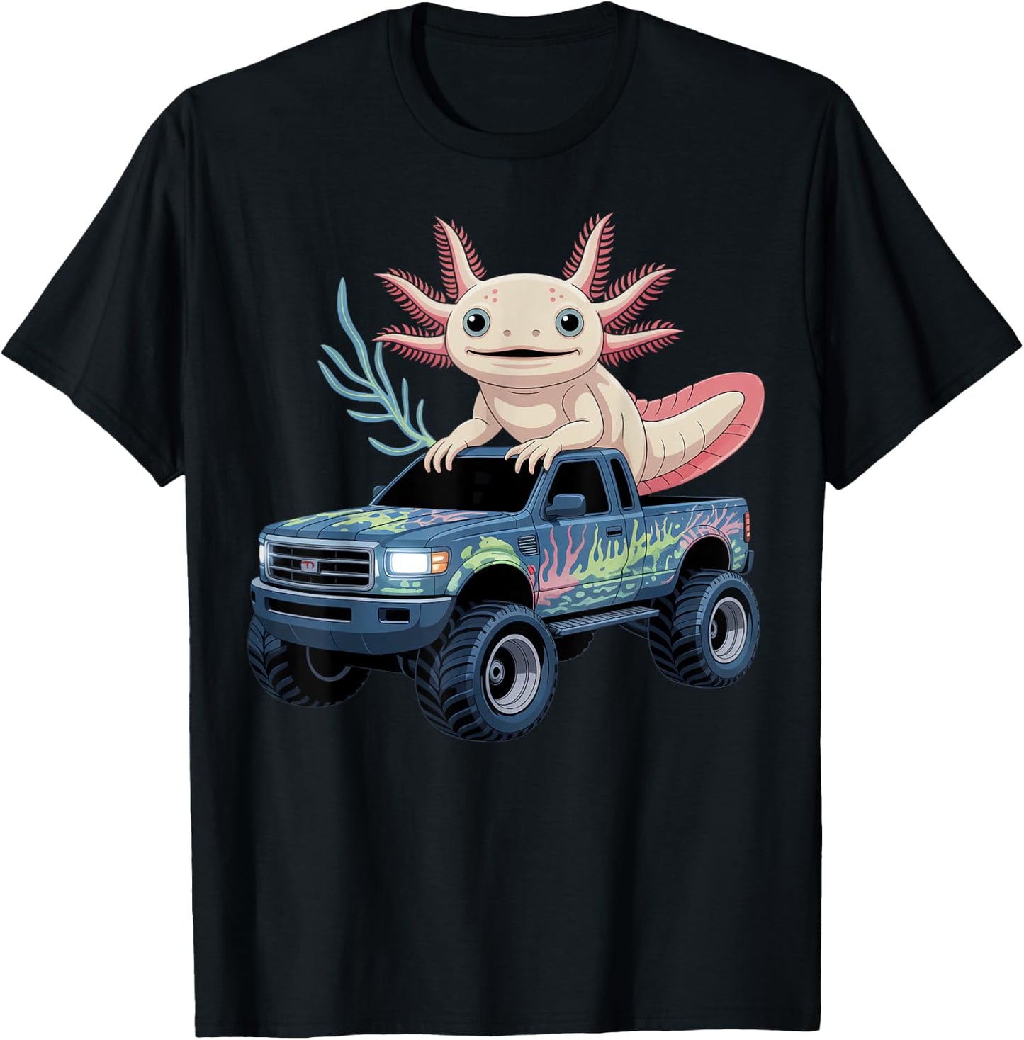 Monster Truck With Axolotl Design T-Shirt - T-Shirt | Black