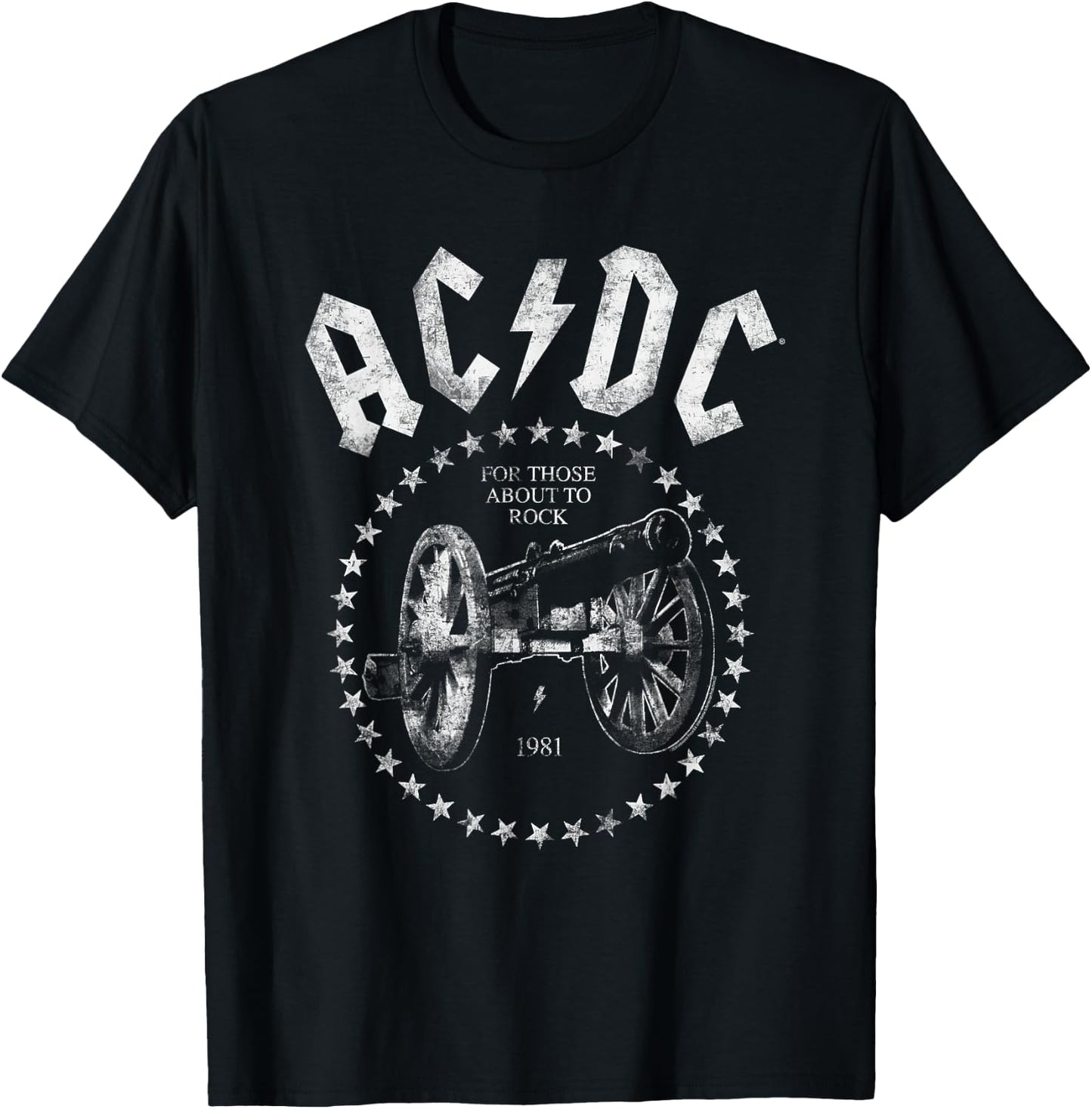 AC/DC For Those About To Rock 1981 Distressed Cannon T-Shirt - T-Shirt | Black