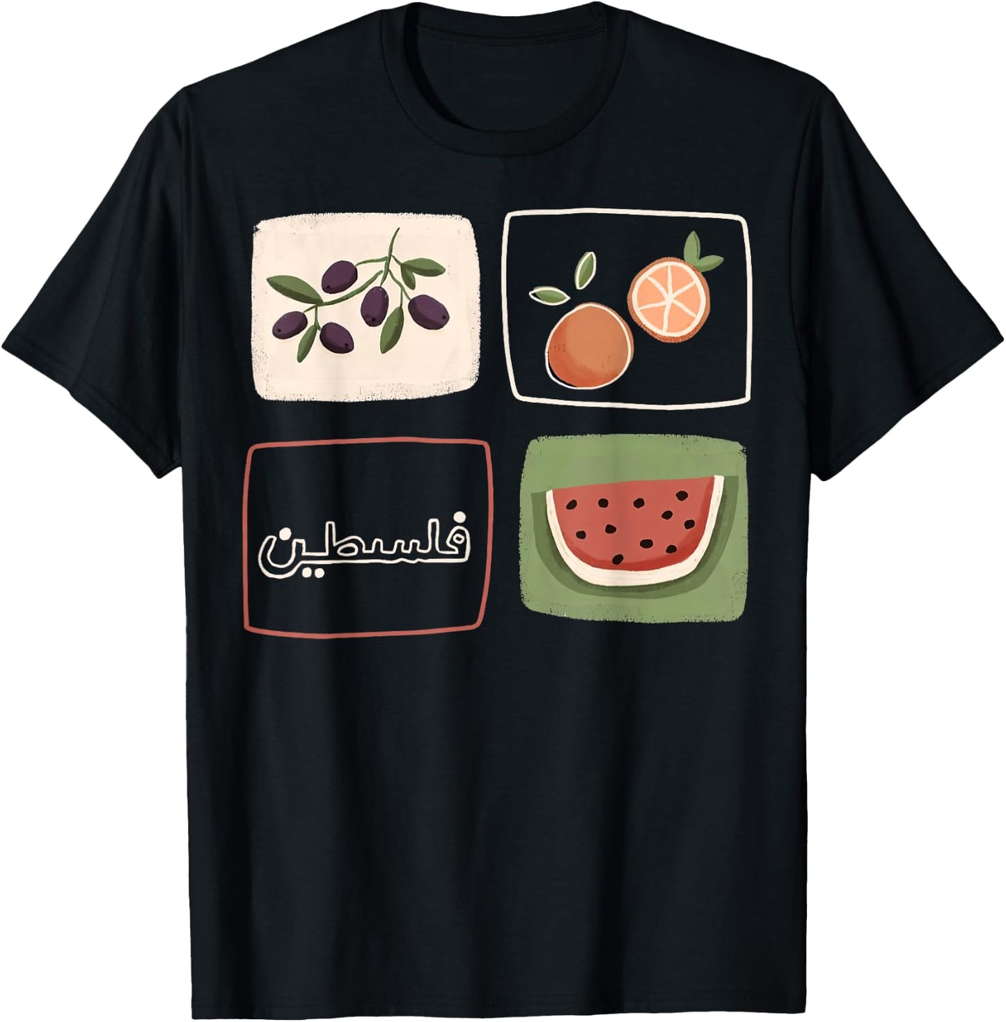Palästina Oliven Wassermelone Orange Falasteen Palästinenser T-Shirt - T-Shirt | Black