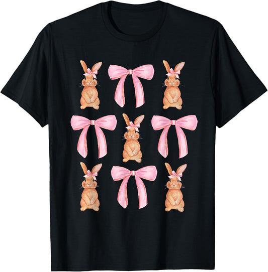 Coquette Bunny Bows Soft Girl Cottagecore Cute Easter Bunny T-Shirt - T-Shirt | Black