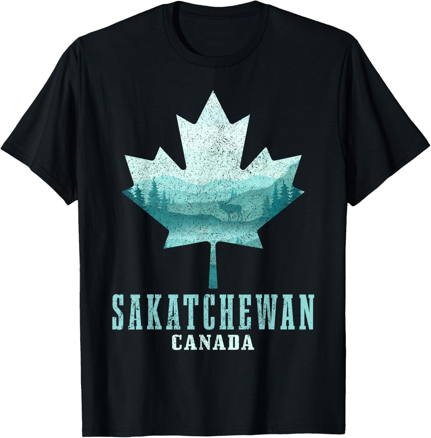 Saskatchewan Maple Leaf Moose Vintage Canada Canadian Pride T-Shirt - T-Shirt | Black