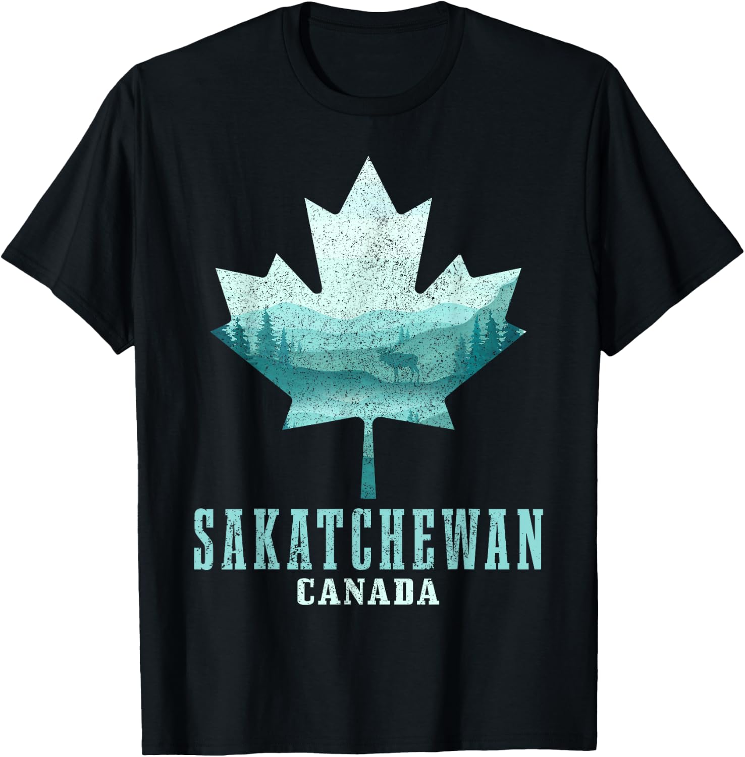 Saskatchewan Maple Leaf Moose Vintage Canada Canadian Pride T-Shirt - T-Shirt | Black