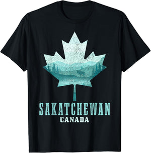 Saskatchewan Maple Leaf Moose Vintage Canada Canadian Pride T-Shirt - T-Shirt | Black