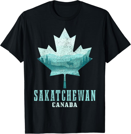 Saskatchewan Maple Leaf Moose Vintage Canada Canadian Pride T-Shirt - T-Shirt | Black