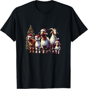 Christmas Goat with Santa Hat Goats Christmas Farmer T-Shirt - T-Shirt | Black