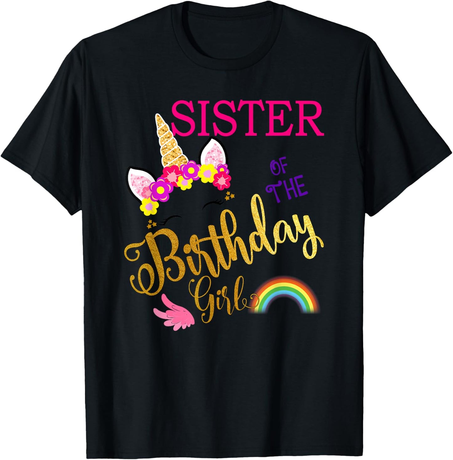 Sister of The Birthday for Girl Sis Unicorn First Birthday T-Shirt - T-Shirt | Black