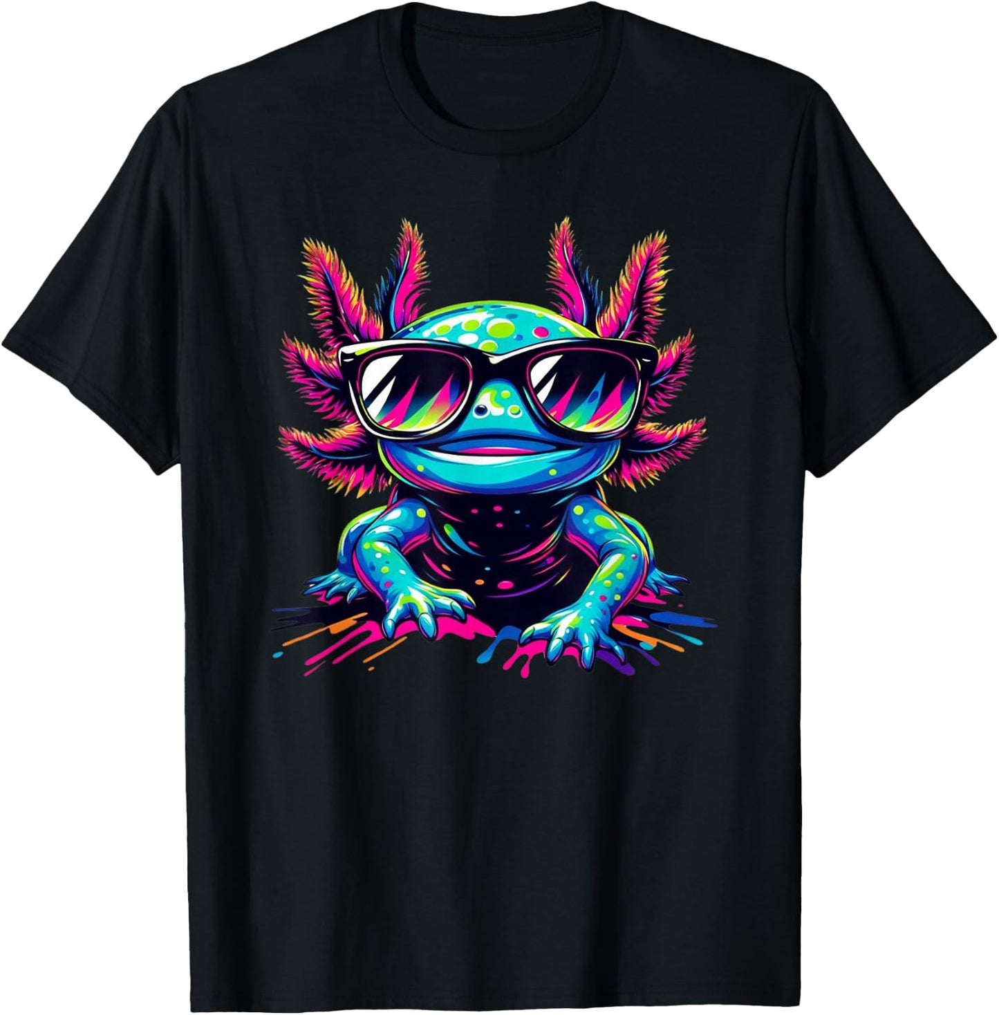 Cooles Axolotl mit Sonnenbrille buntes Motiv Axolotl T-Shirt - T-Shirt | Black