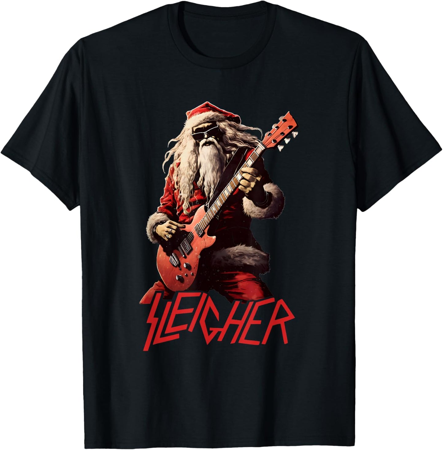 Sleigher Funny Christmas Heavy Metal Music T-Shirt - T-Shirt | Black