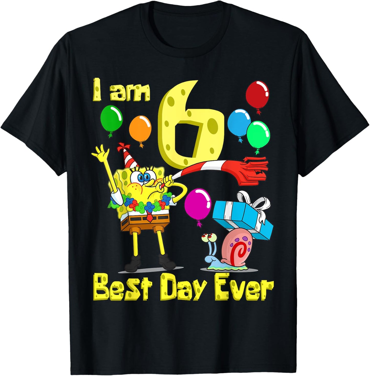Mademark x SpongeBob SquarePants - SpongeBob I am 6 Years Old Birthday Party T-Shirt - T-Shirt | Black