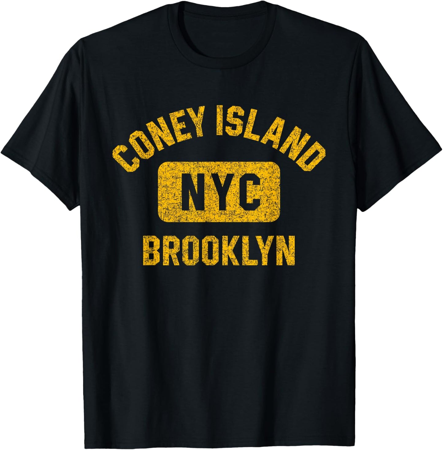 Coney Island NYC Brooklyn Gym Style Distressed Amber Print T-Shirt - T-Shirt | Black