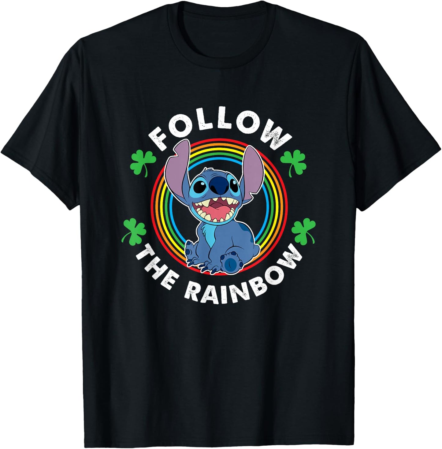 Disney Lilo & Stitch St. Patrick's Day Follow The Rainbow T-Shirt - T-Shirt | Black