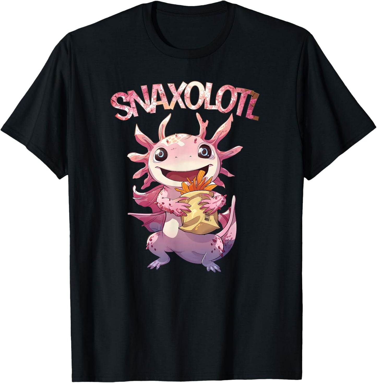 Cute Axolotl Salamander Lover Snaxolotl Axolotl Snacks T-Shirt - T-Shirt | Black