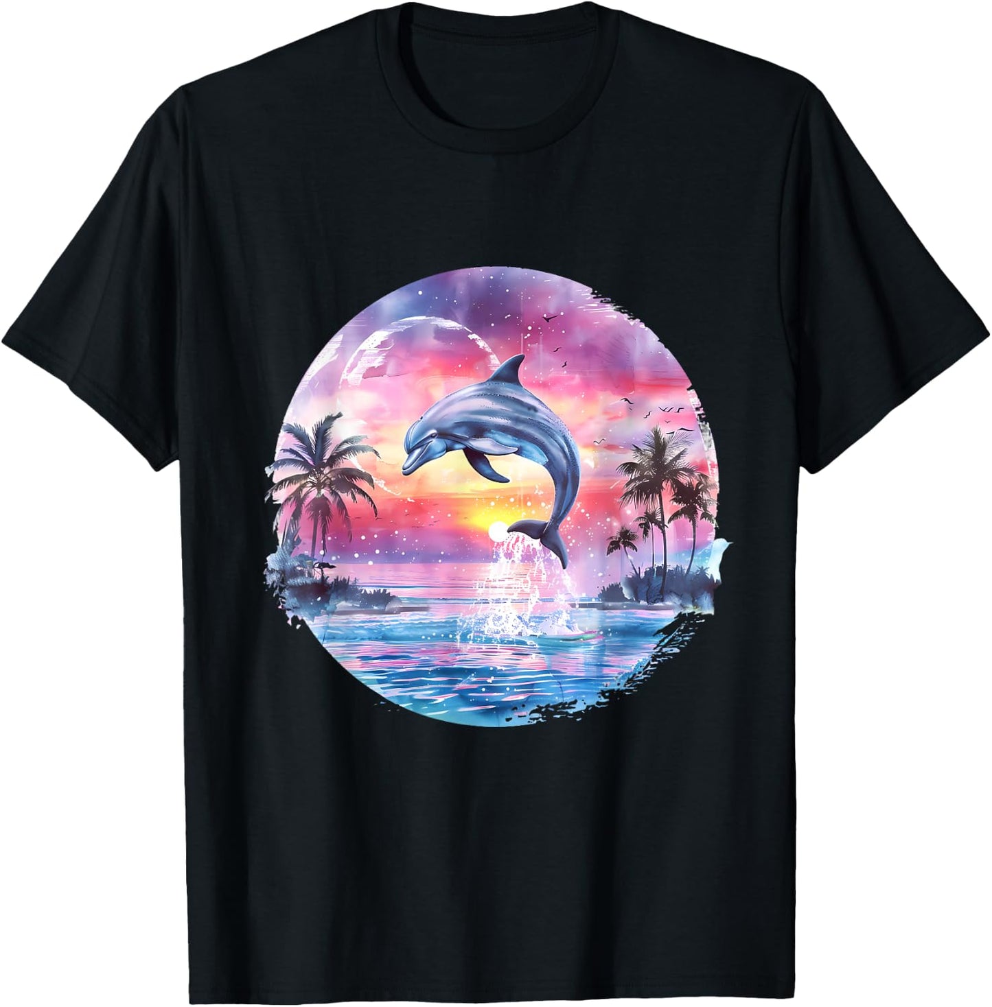 Sea Ocean Animal Art Delfin Sonnenuntergang Meer Ozean Tierliebhaber Ozean Meer Delfin Schwarz S EU 38-40 T-Shirt - T-Shirt | Black