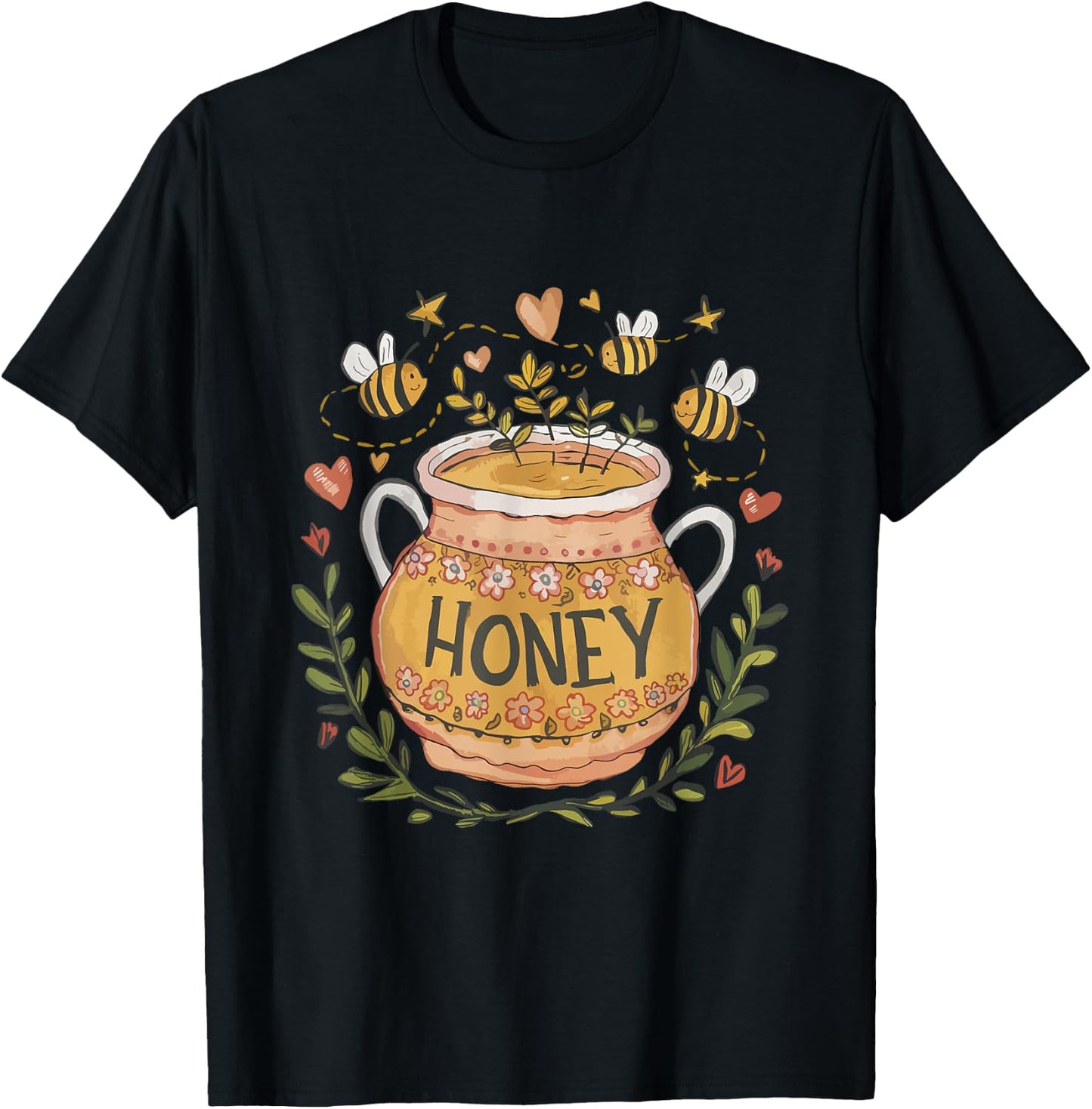 Folk Art Inspired Honeypot Beekeeper Beekeeping Honey Cute T-Shirt - T-Shirt | Black