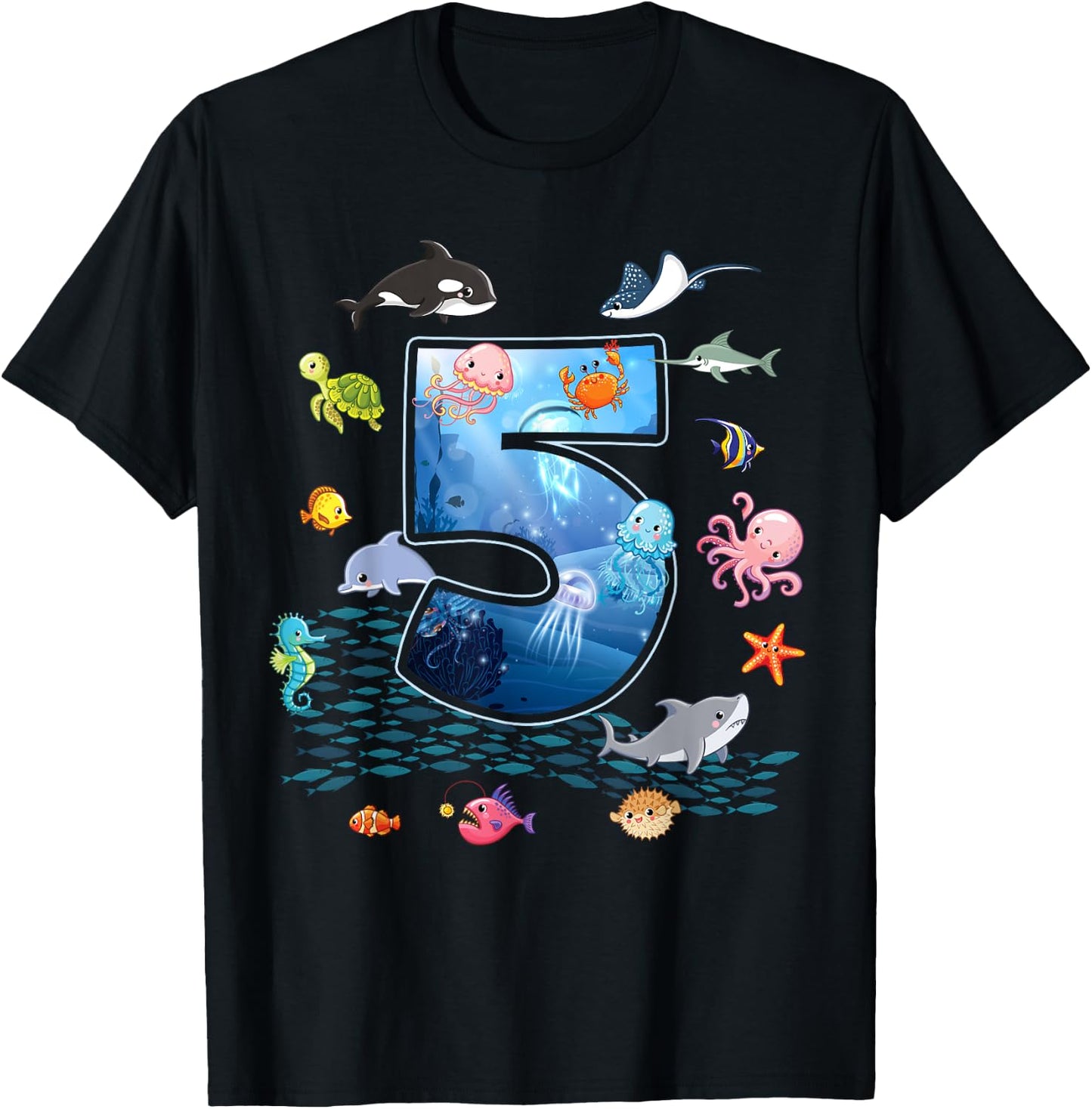 5th Birthday Aquarium Sea Aquatic Animals Lover Boys Girls T-Shirt - T-Shirt | Black