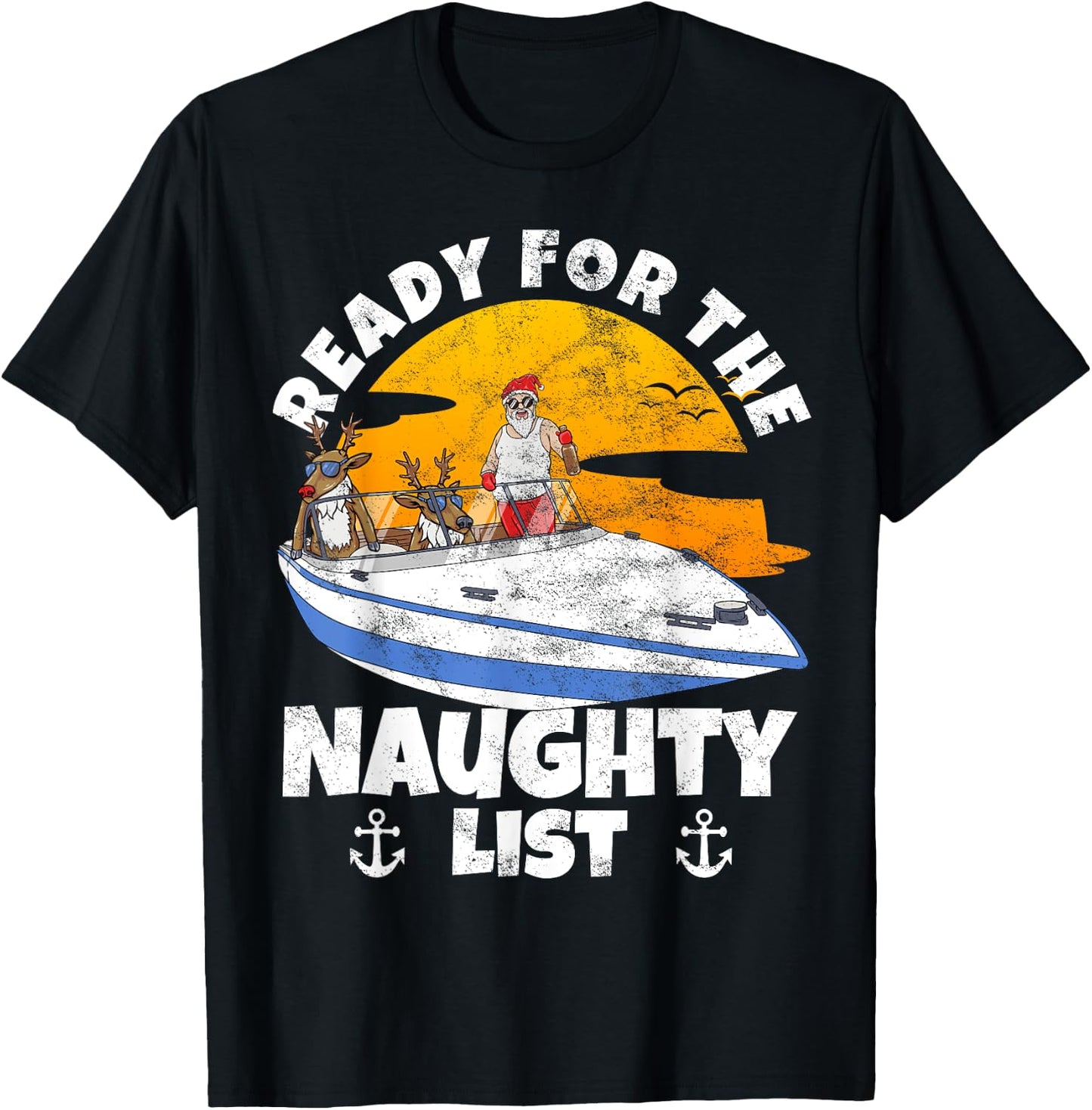 Ready For Naughty List on Christmas in July Santa on a Boat T-Shirt - T-Shirt | Black