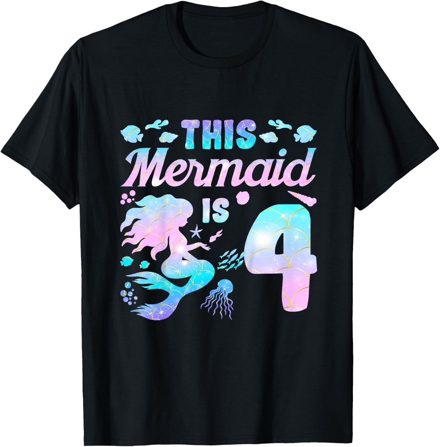 Kids This Mermaid is 4 Birthday Girls Mermaid T-Shirt - T-Shirt | Black