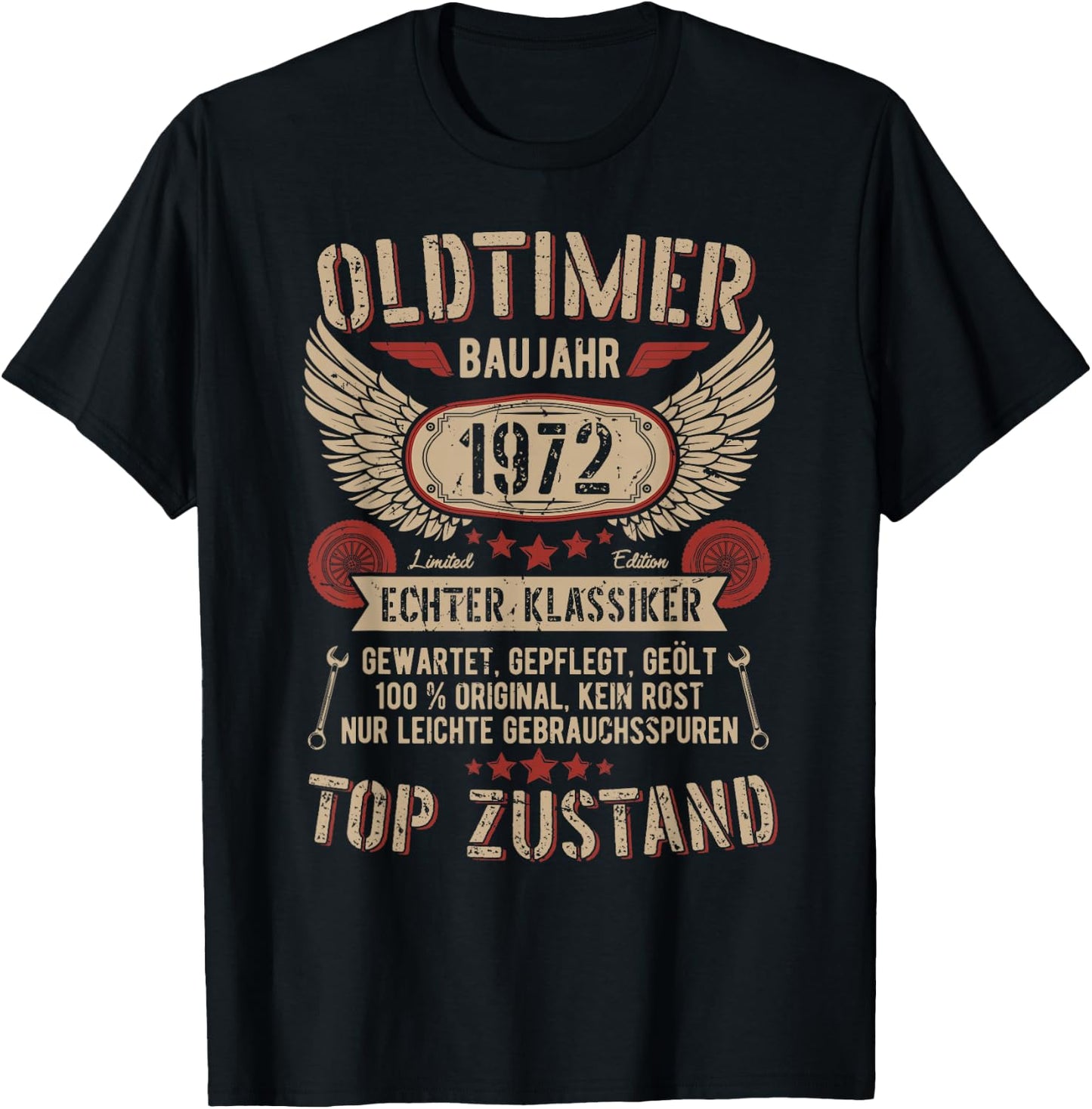 Oldtimer Baujahr 1972 Geboren Vintage Birthday Retro T-Shirt - T-Shirt | Black
