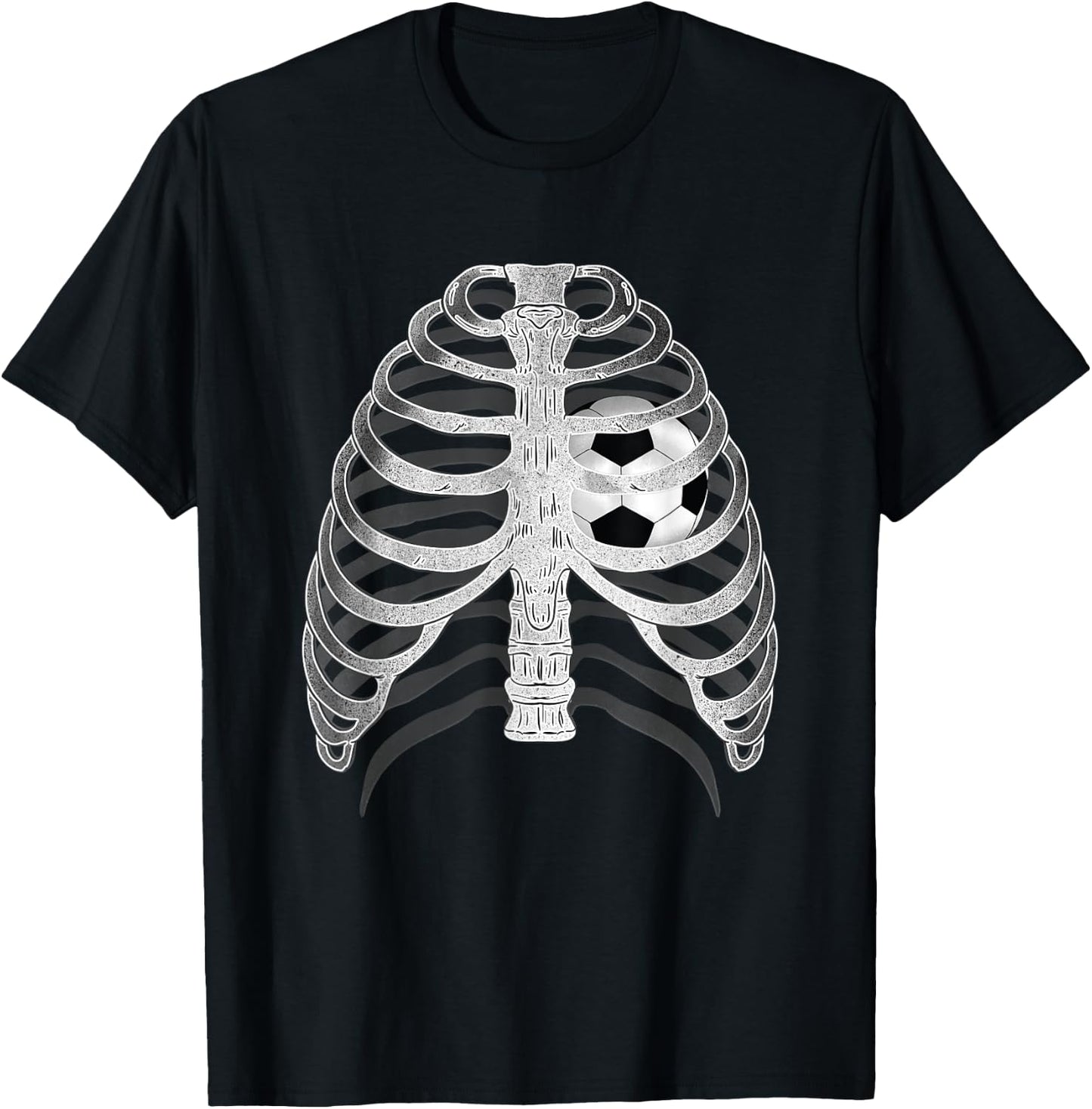 Skeleton X-ray Ribcage Soccer Ball Heart Halloween T-Shirt - T-Shirt | Black