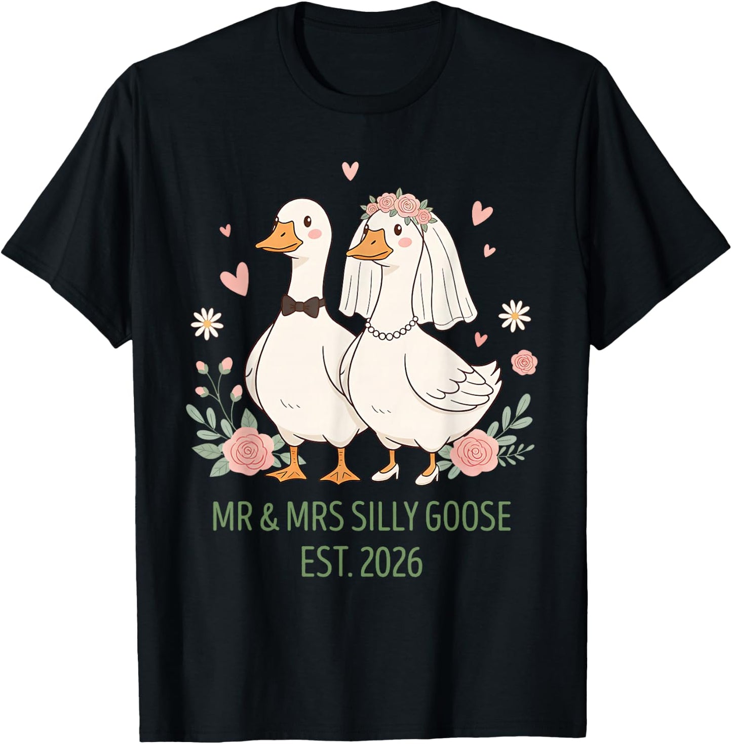 Mr and Mrs Silly Goose, Couple Matching Wedding Funny Meme T-Shirt - T-Shirt | Black