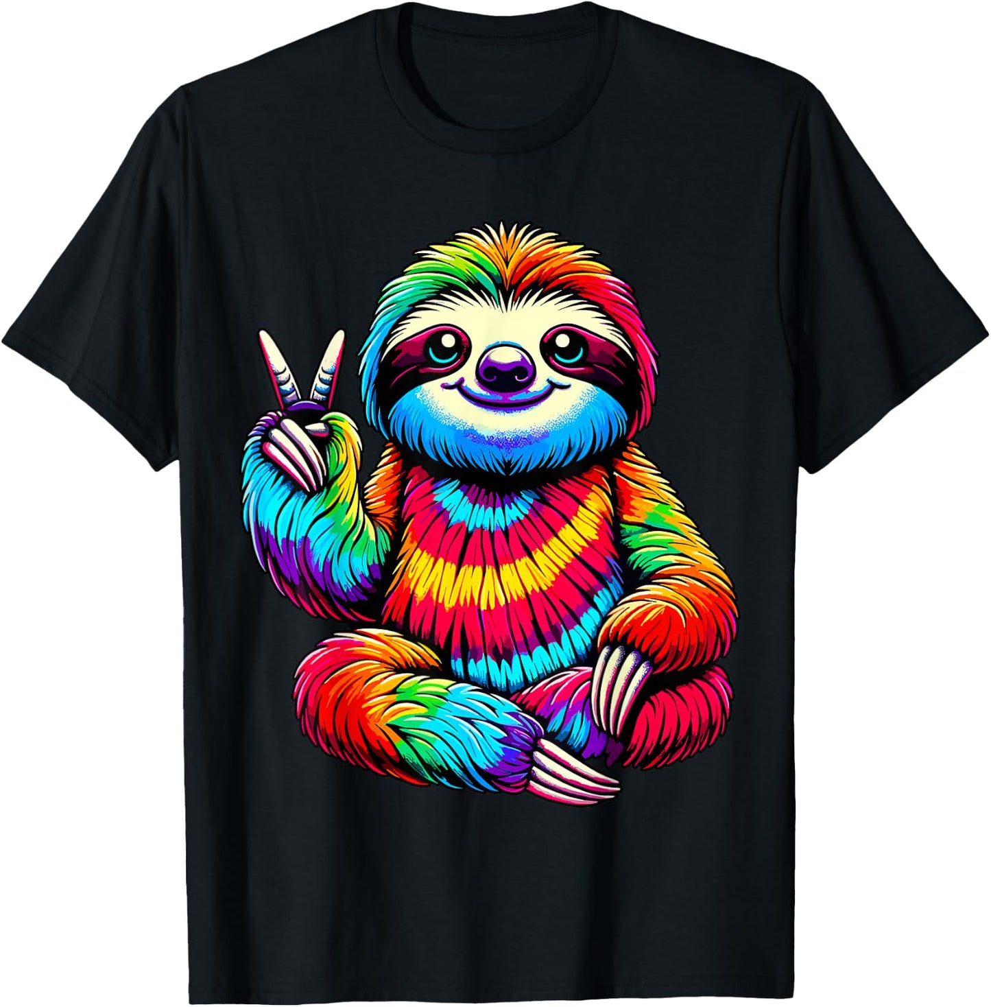 Tie-Dye Sloth Peace Sign Hippie T-Shirt - T-Shirt | Black