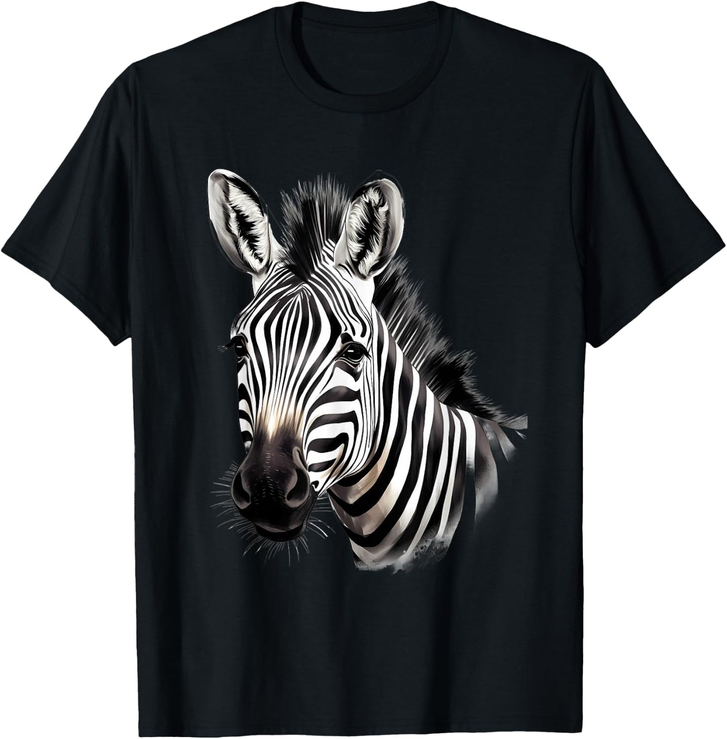 Zebra Portrait Drawing Wildlife Animal Print Nature Motif T-Shirt - T-Shirt | Black